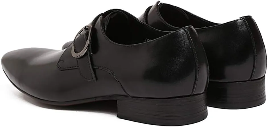Men's Business Leather Shoes,Classic Buckle Dress Shoes Monk Shoes Banquet Wedding Cowhide Footwear,Black-37