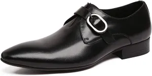 Men's Business Leather Shoes,Classic Buckle Dress Shoes Monk Shoes Banquet Wedding Cowhide Footwear,Black-37