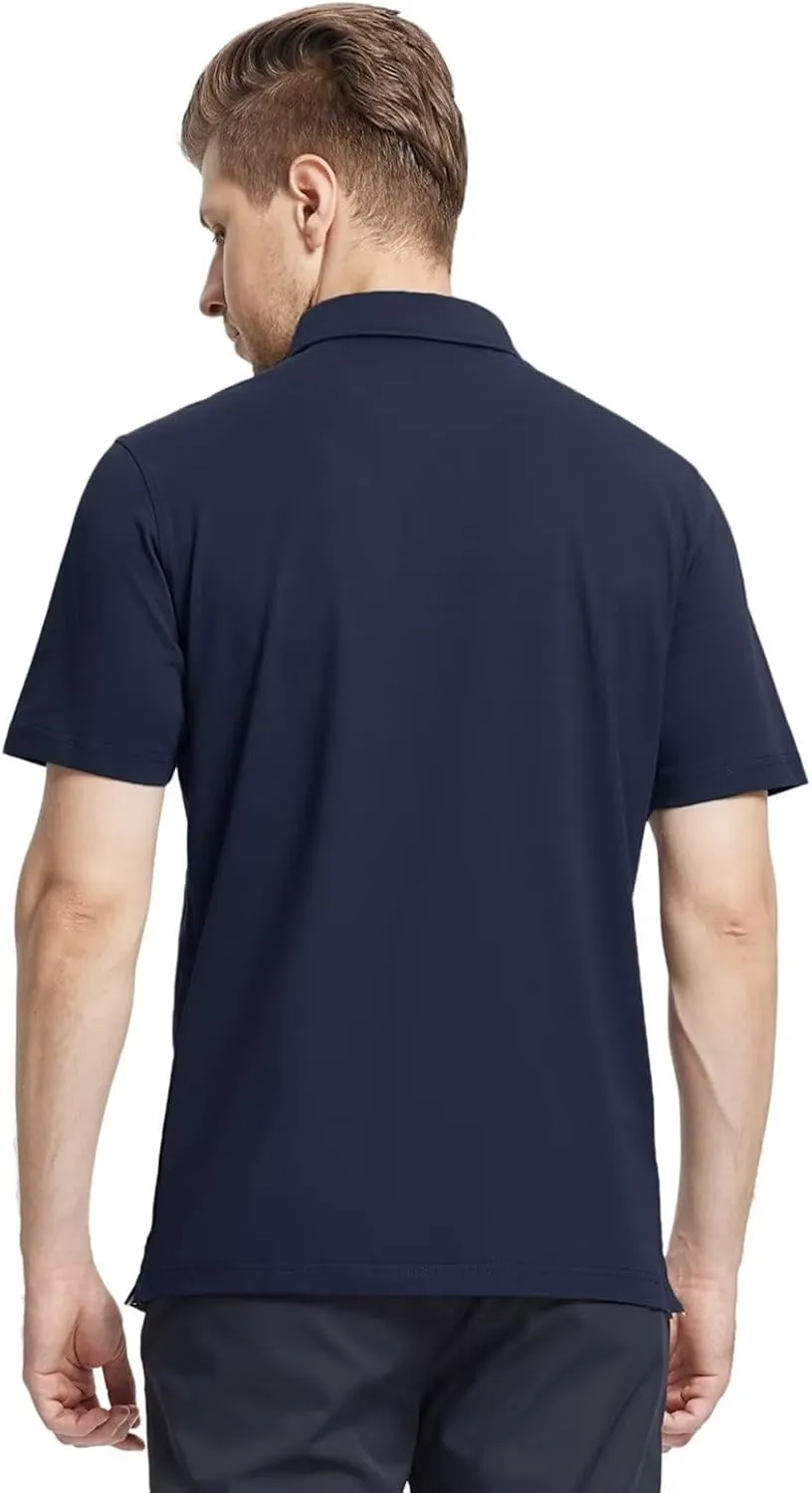 Men's Casual Polo Shirt Short Sleeve Mercerized Cotton Blend Breathable Stretch Classic Fit Business Collared Shirts