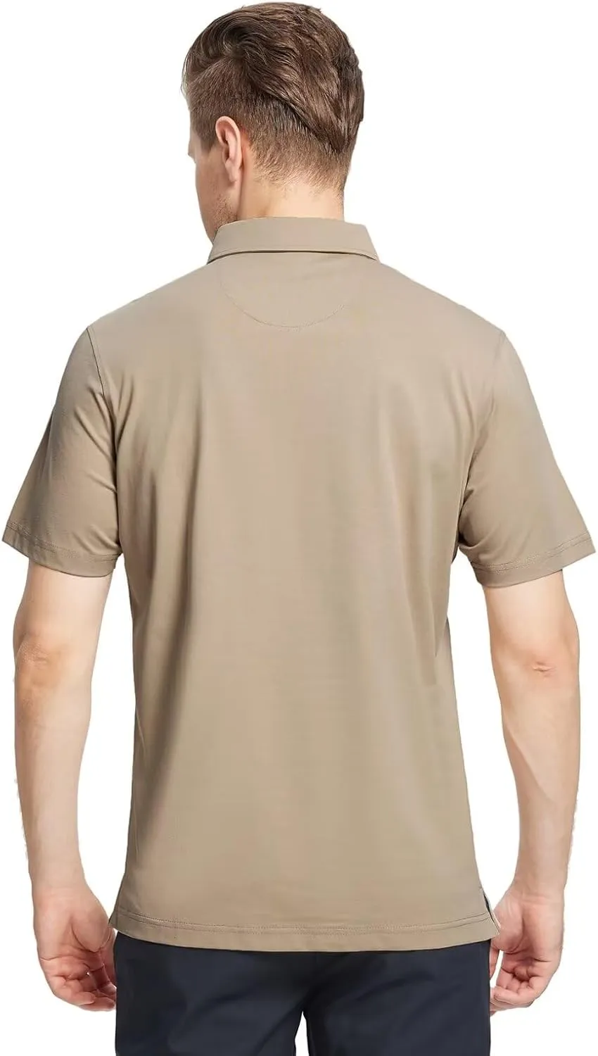 Men's Casual Polo Shirt Short Sleeve Mercerized Cotton Blend Breathable Stretch Classic Fit Business Collared Shirts