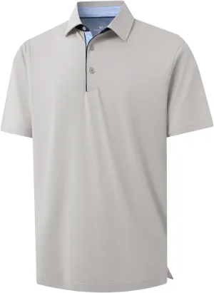Men's Casual Polo Shirt Short Sleeve Mercerized Cotton Blend Breathable Stretch Classic Fit Business Collared Shirts