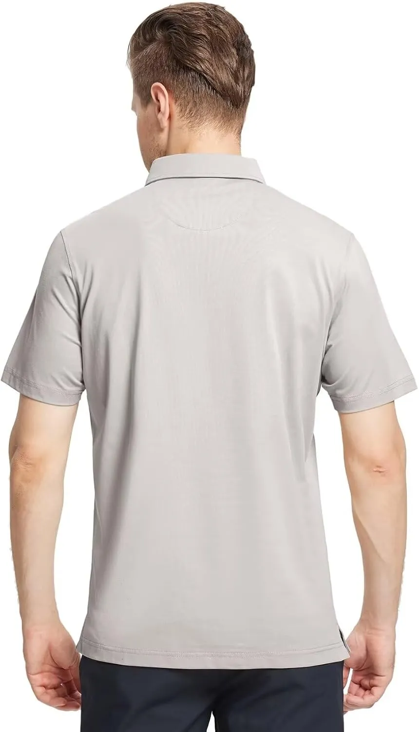 Men's Casual Polo Shirt Short Sleeve Mercerized Cotton Blend Breathable Stretch Classic Fit Business Collared Shirts