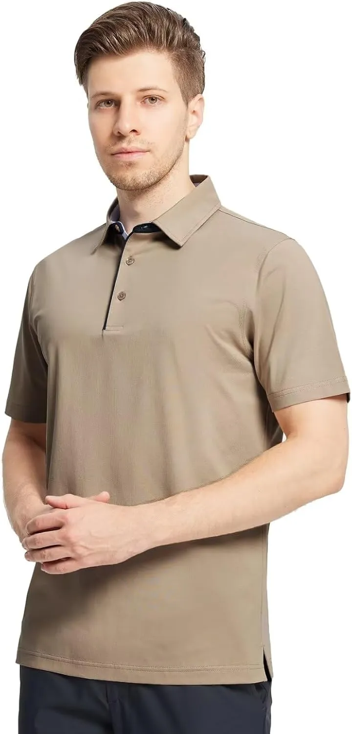 Men's Casual Polo Shirt Short Sleeve Mercerized Cotton Blend Breathable Stretch Classic Fit Business Collared Shirts