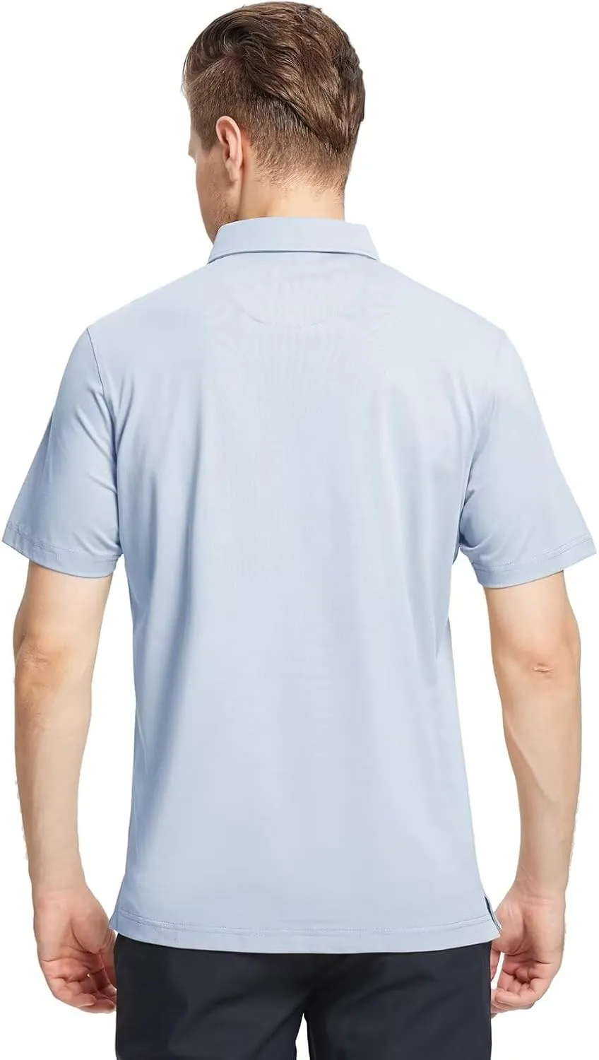 Men's Casual Polo Shirt Short Sleeve Mercerized Cotton Blend Breathable Stretch Classic Fit Business Collared Shirts