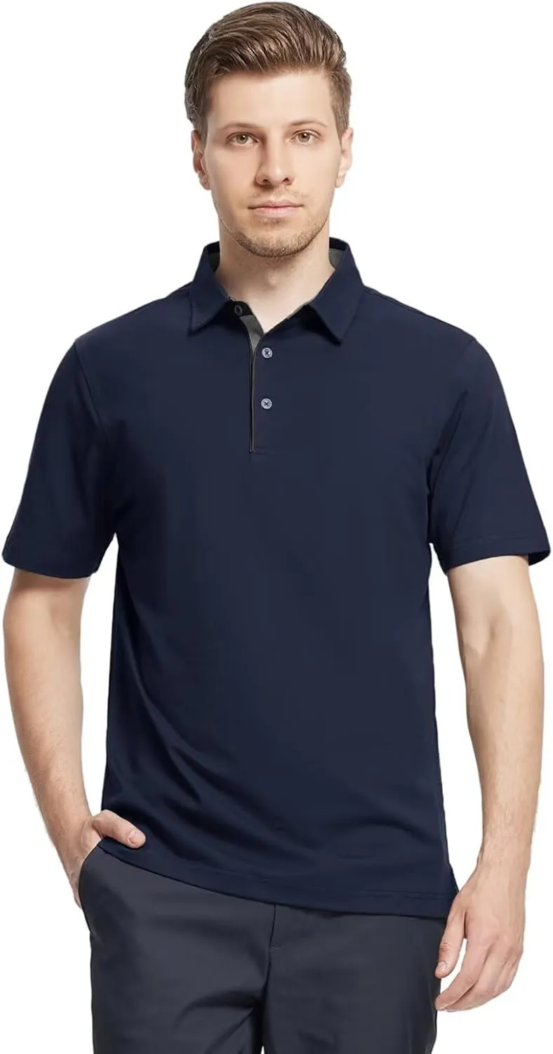 Men's Casual Polo Shirt Short Sleeve Mercerized Cotton Blend Breathable Stretch Classic Fit Business Collared Shirts