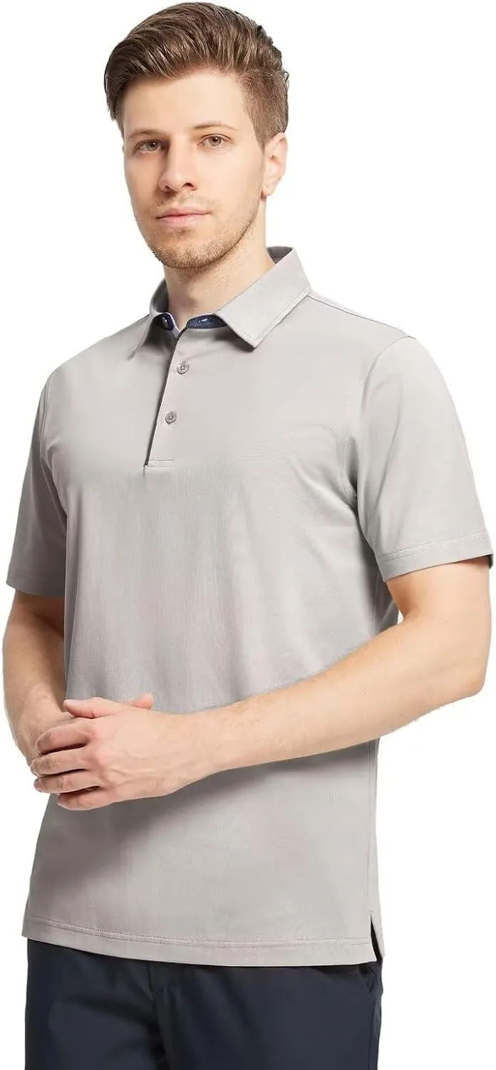 Men's Casual Polo Shirt Short Sleeve Mercerized Cotton Blend Breathable Stretch Classic Fit Business Collared Shirts