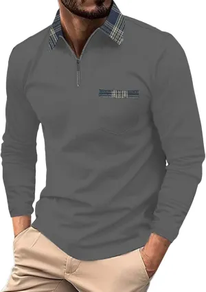 Men's Casual Polo Shirts Classic Long Sleeve Men's Autumn Cotton Corduroy Men's Business SpotShield Stain Resistant