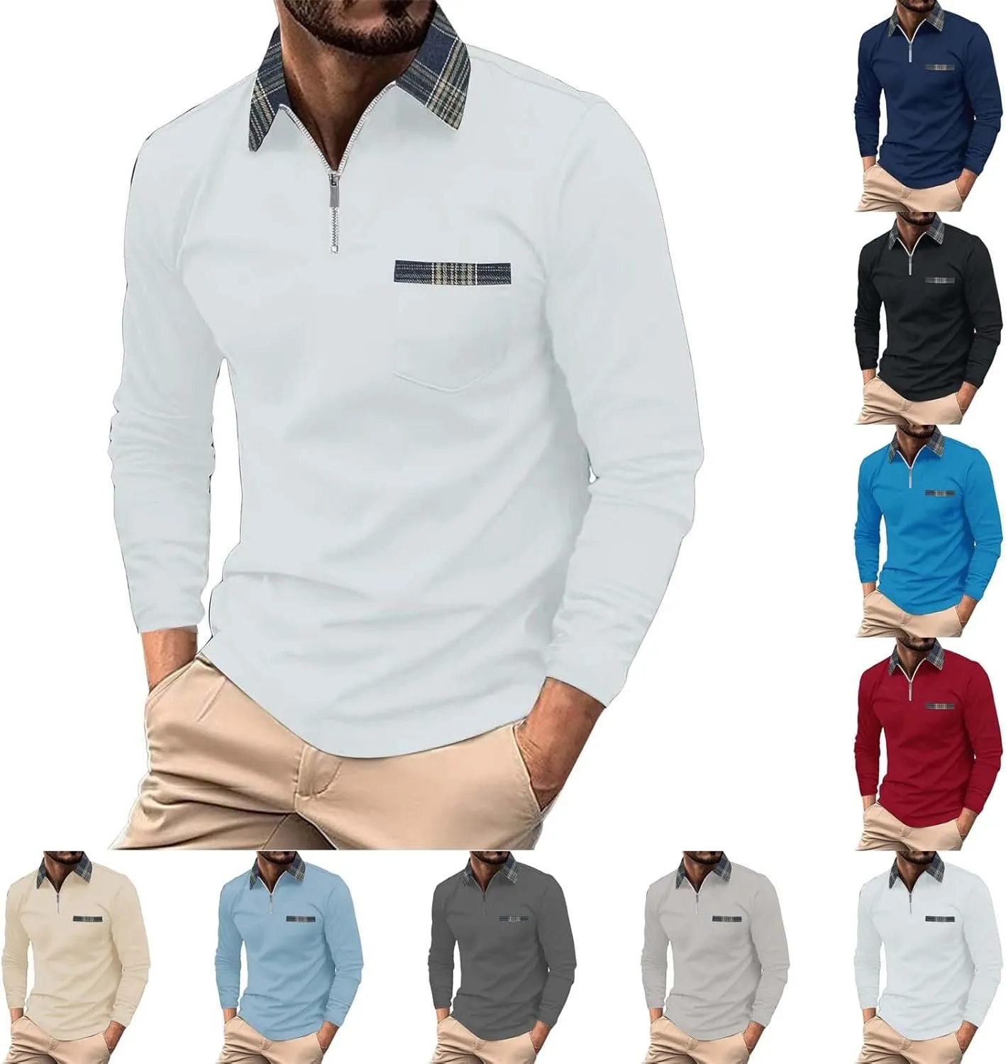 Men's Casual Polo Shirts Classic Long Sleeve Men's Autumn Cotton Corduroy Men's Business SpotShield Stain Resistant