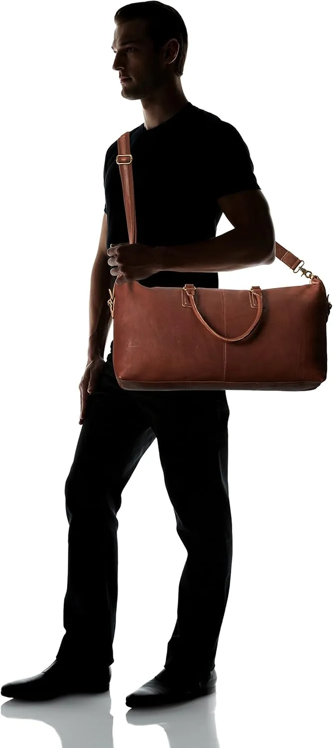 Men's Classic Leather Weekender Bag, Dark Brown, One Size