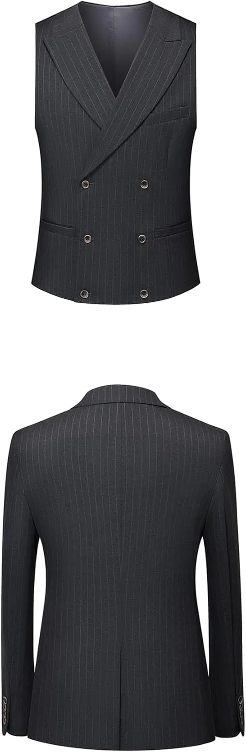 Men's Classic Stripe Suit 3 Piece Elegant Business Suit Two Button Wedding Prom Tuxedo Jacket Vest & Pants 2025