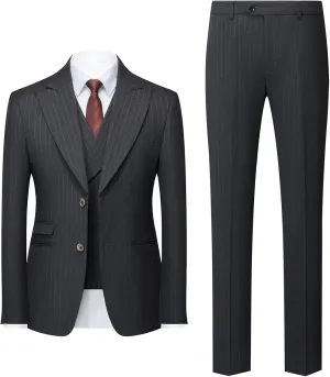 Men's Classic Stripe Suit 3 Piece Elegant Business Suit Two Button Wedding Prom Tuxedo Jacket Vest & Pants 2025