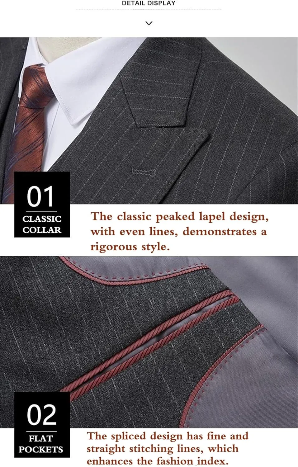Men's Classic Stripe Suit 3 Piece Elegant Business Suit Two Button Wedding Prom Tuxedo Jacket Vest & Pants 2025