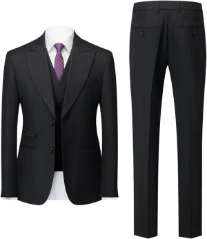 Men's Classic Stripe Suit 3 Piece Elegant Business Suit Two Button Wedding Prom Tuxedo Jacket Vest & Pants 2025