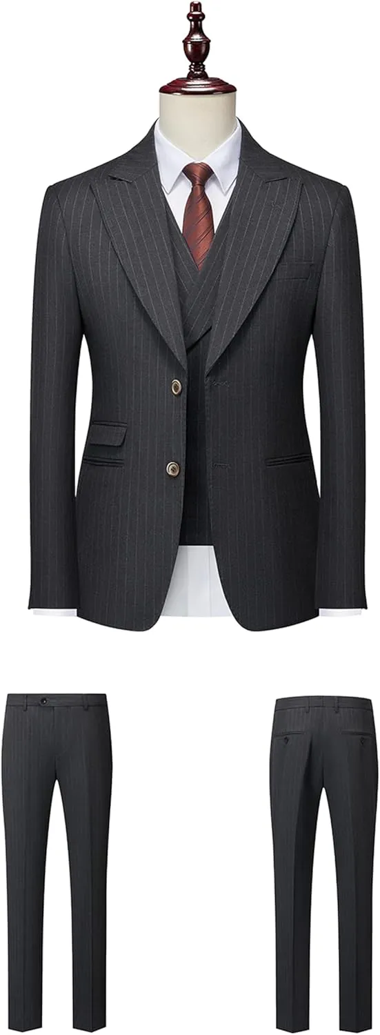 Men's Classic Stripe Suit 3 Piece Elegant Business Suit Two Button Wedding Prom Tuxedo Jacket Vest & Pants 2025