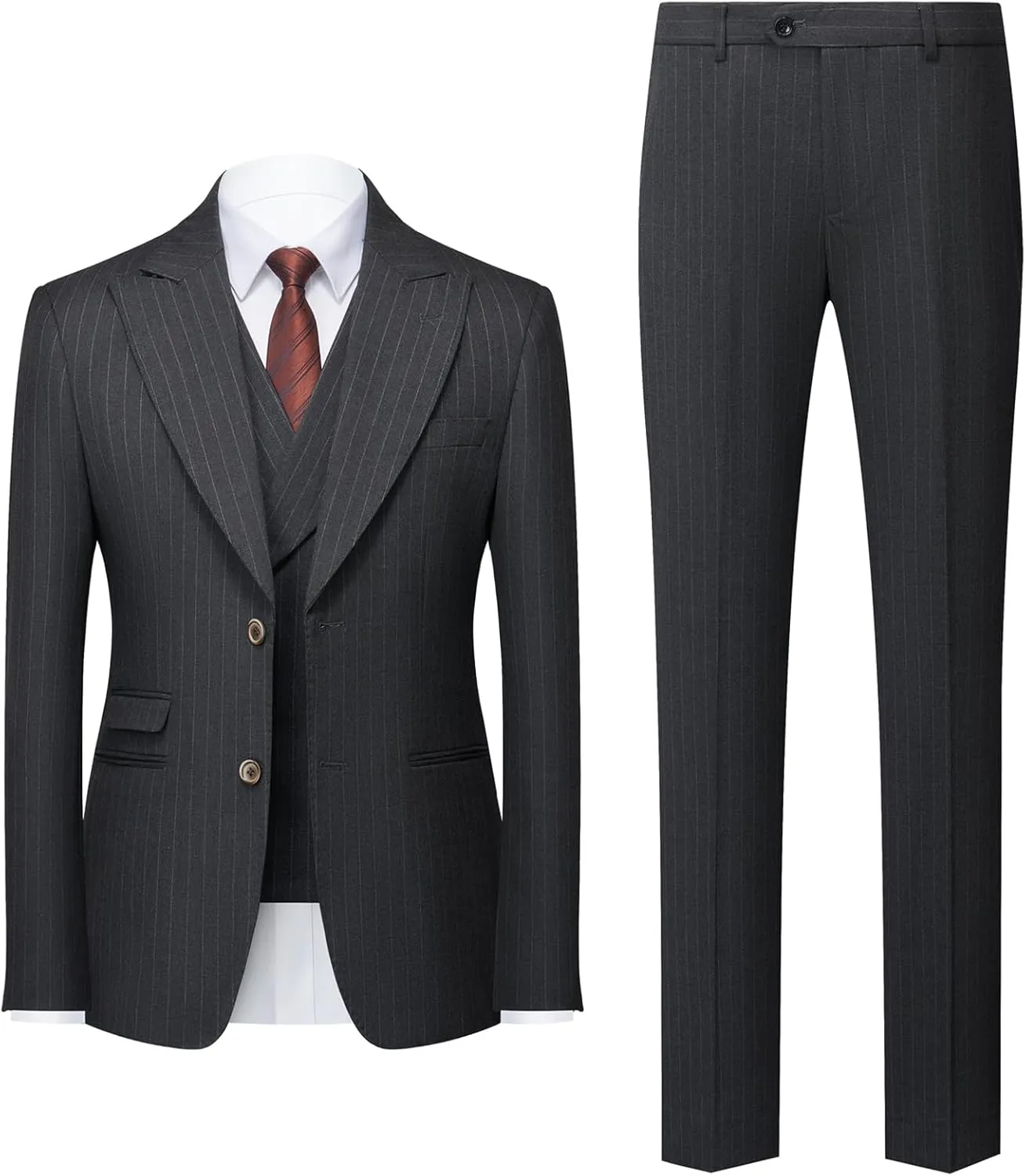 Men's Classic Stripe Suit 3 Piece Elegant Business Suit Two Button Wedding Prom Tuxedo Jacket Vest & Pants 2025