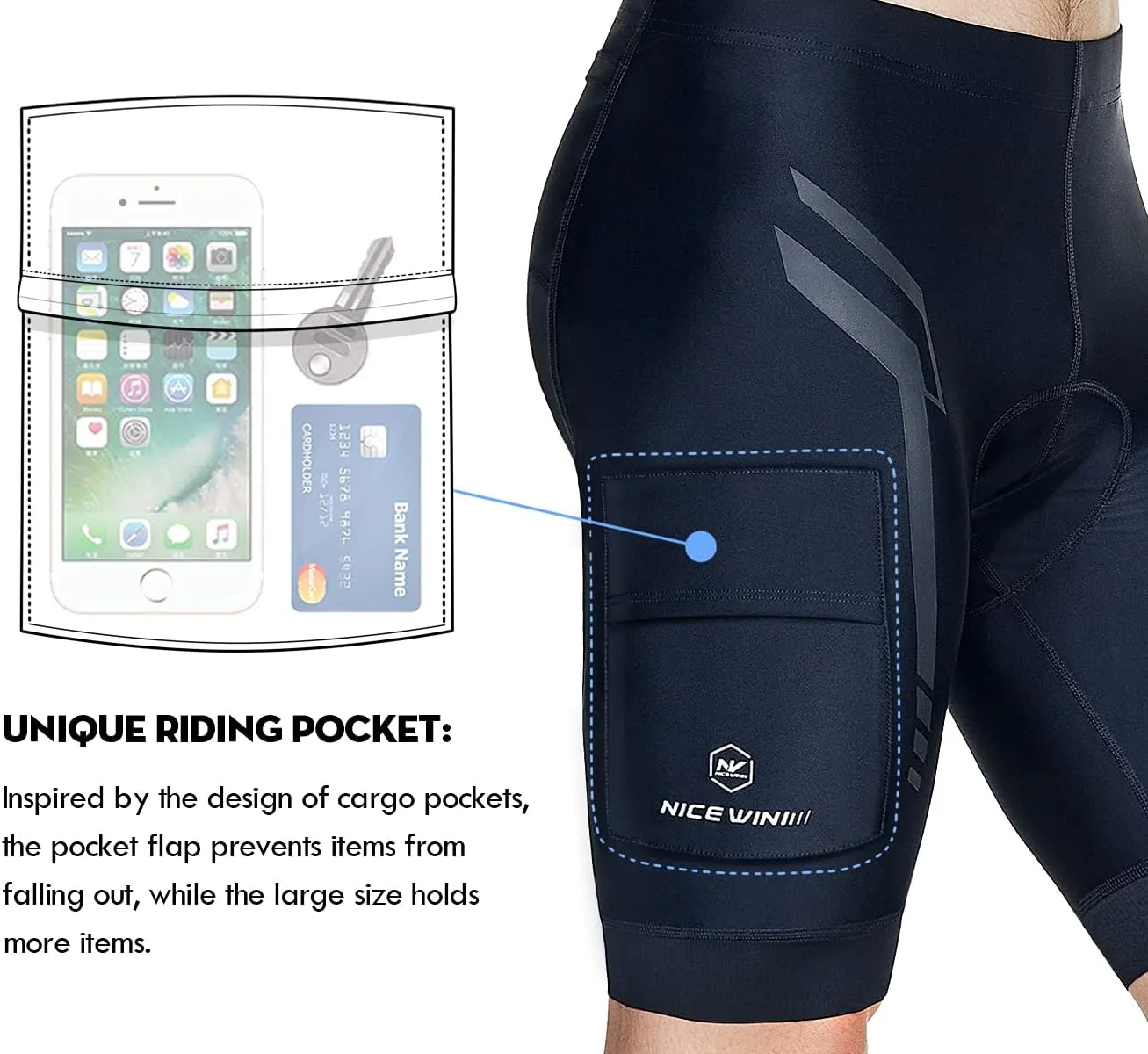 Men's Cycling Shorts Anti-Slip Leg 4D Padded Bike Shorts with 3-Pockets Breathable Biking Bicycle Motorcycle Half-Pants