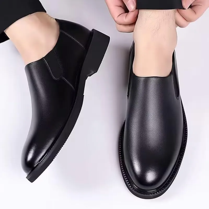 Men's Leather Dress Shoes Mens Vintage Wedding Business Office Oxfords Shoes Classic Pointed Toe Comfortable Slip-Ons Loafers