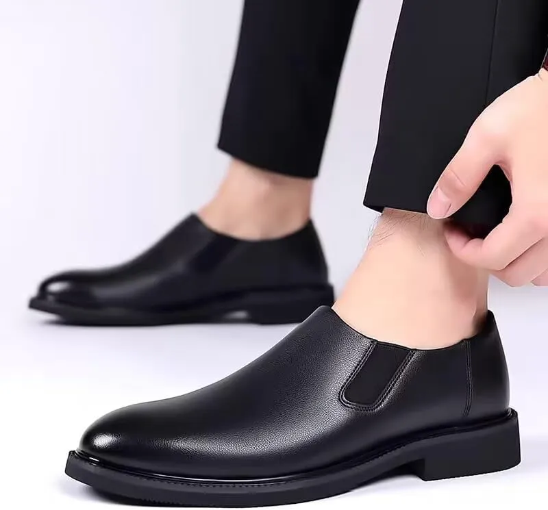 Men's Leather Dress Shoes Mens Vintage Wedding Business Office Oxfords Shoes Classic Pointed Toe Comfortable Slip-Ons Loafers