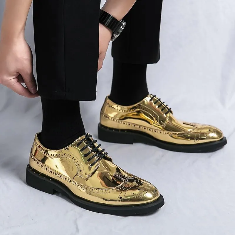 Mens Leather Shoes Luxury Classic Lace-up Business Wingtip Lace Up Dress Shoes Breathable Leather Wingtip Brogue Oxfords