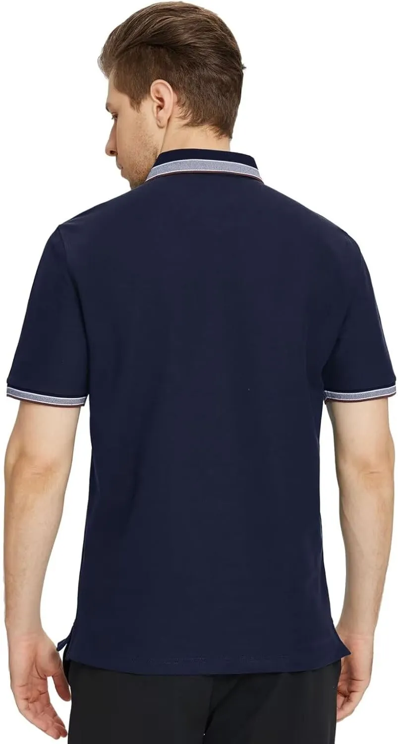 Men's Pique Polo Shirts Long Sleeve Cotton Blend Tipped Casual Collared Polo Shirts Business Classic Fit
