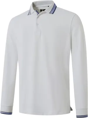 Men's Pique Polo Shirts Long Sleeve Cotton Blend Tipped Casual Collared Polo Shirts Business Classic Fit