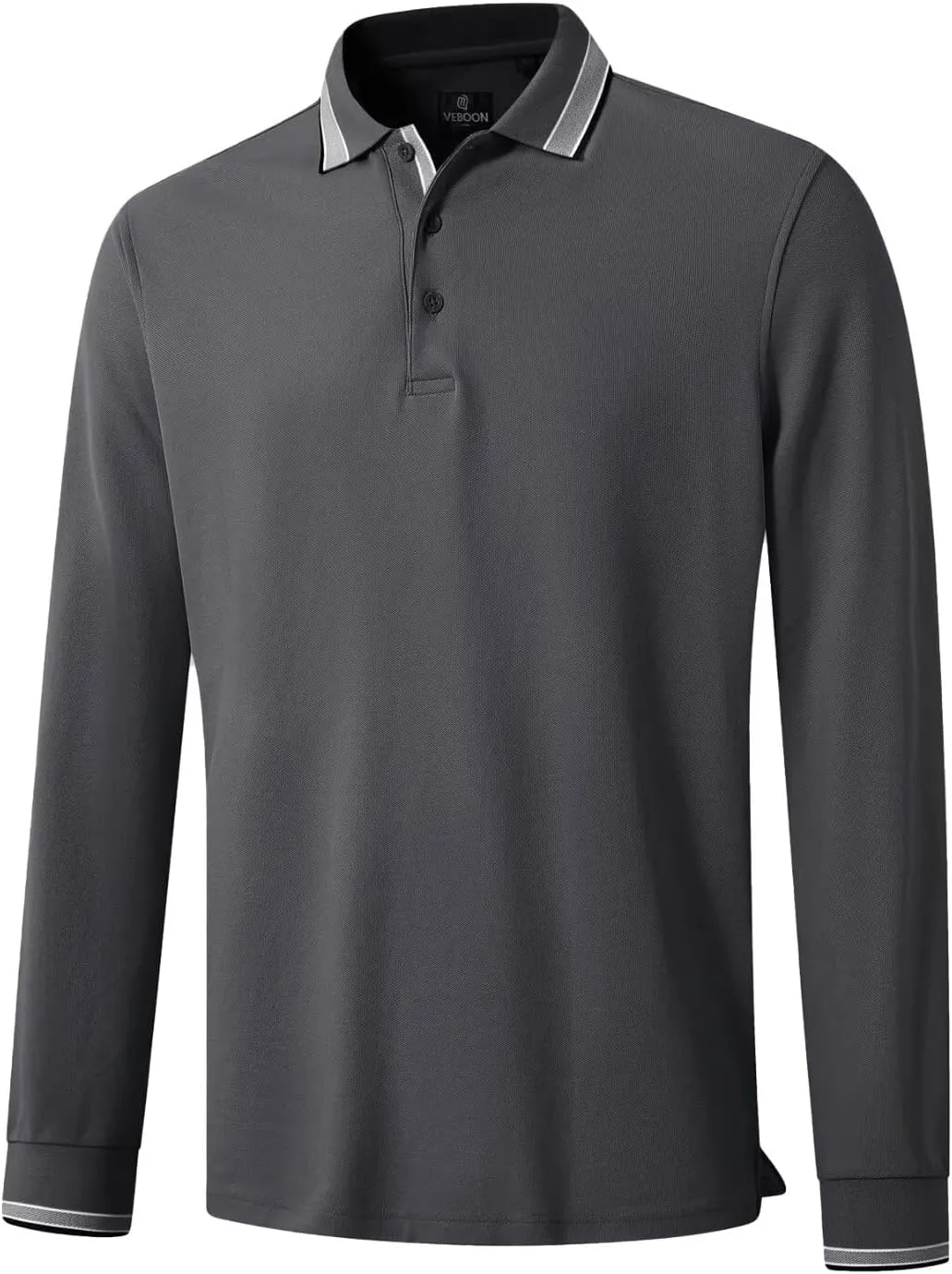 Men's Pique Polo Shirts Long Sleeve Cotton Blend Tipped Casual Collared Polo Shirts Business Classic Fit