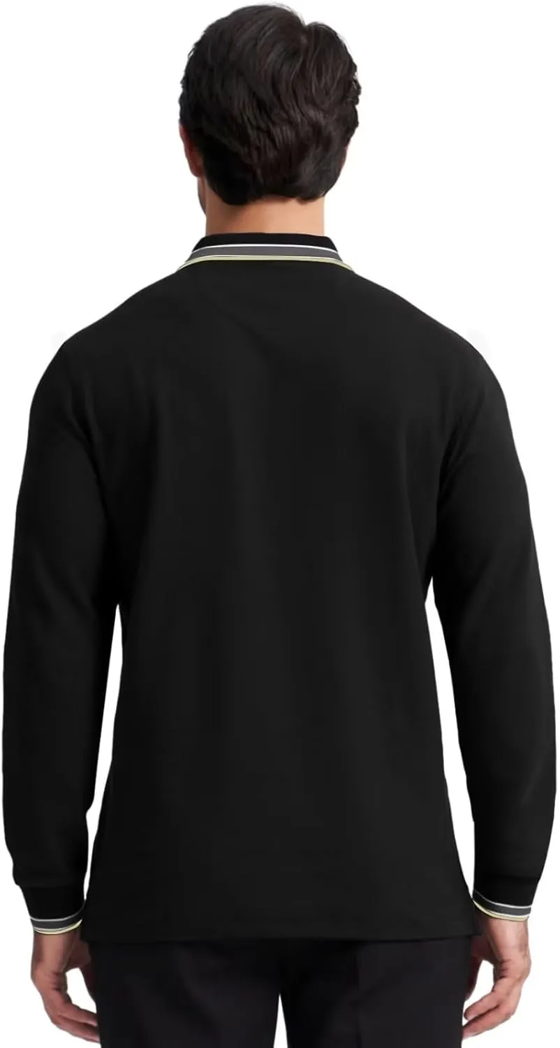 Men's Pique Polo Shirts Long Sleeve Cotton Blend Tipped Casual Collared Polo Shirts Business Classic Fit