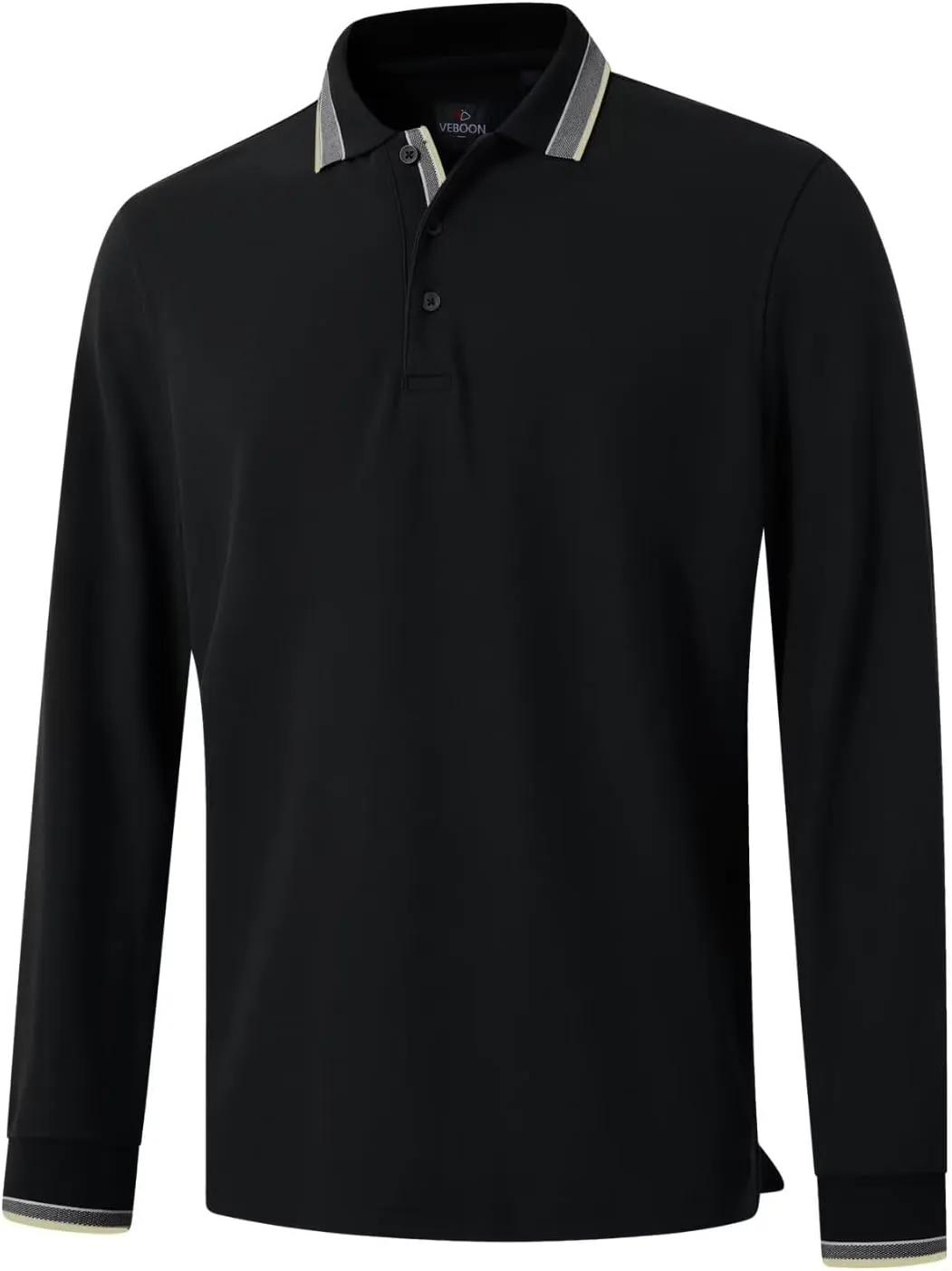 Men's Pique Polo Shirts Long Sleeve Cotton Blend Tipped Casual Collared Polo Shirts Business Classic Fit