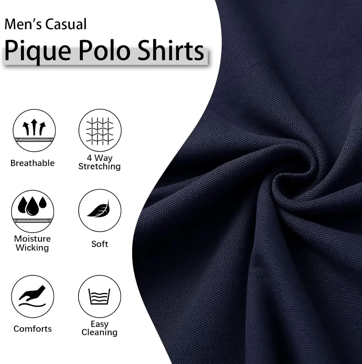 Men's Pique Polo Shirts Long Sleeve Cotton Blend Tipped Casual Collared Polo Shirts Business Classic Fit