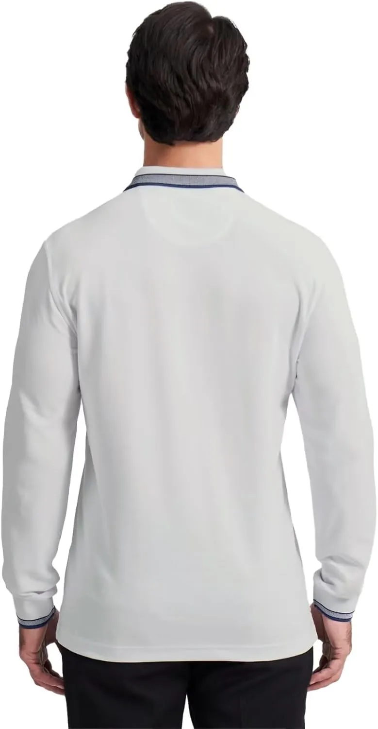 Men's Pique Polo Shirts Long Sleeve Cotton Blend Tipped Casual Collared Polo Shirts Business Classic Fit