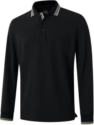 Men's Pique Polo Shirts Long Sleeve Cotton Blend Tipped Casual Collared Polo Shirts Business Classic Fit