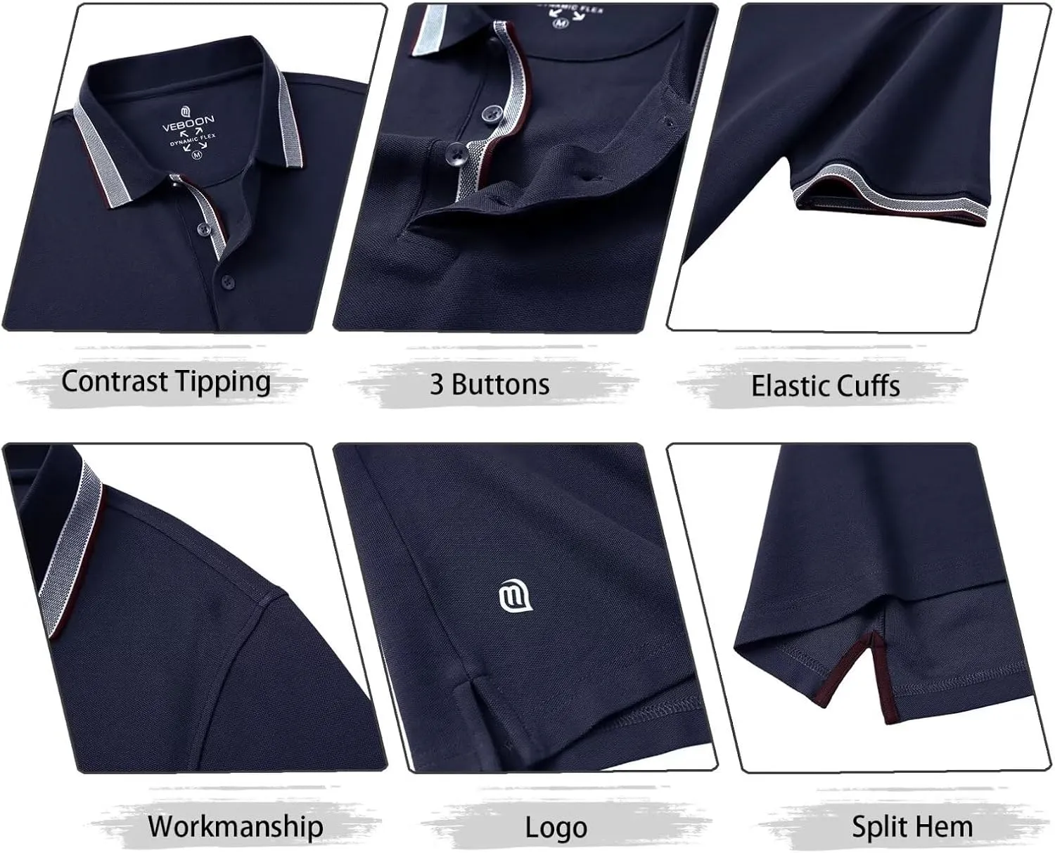 Men's Pique Polo Shirts Long Sleeve Cotton Blend Tipped Casual Collared Polo Shirts Business Classic Fit