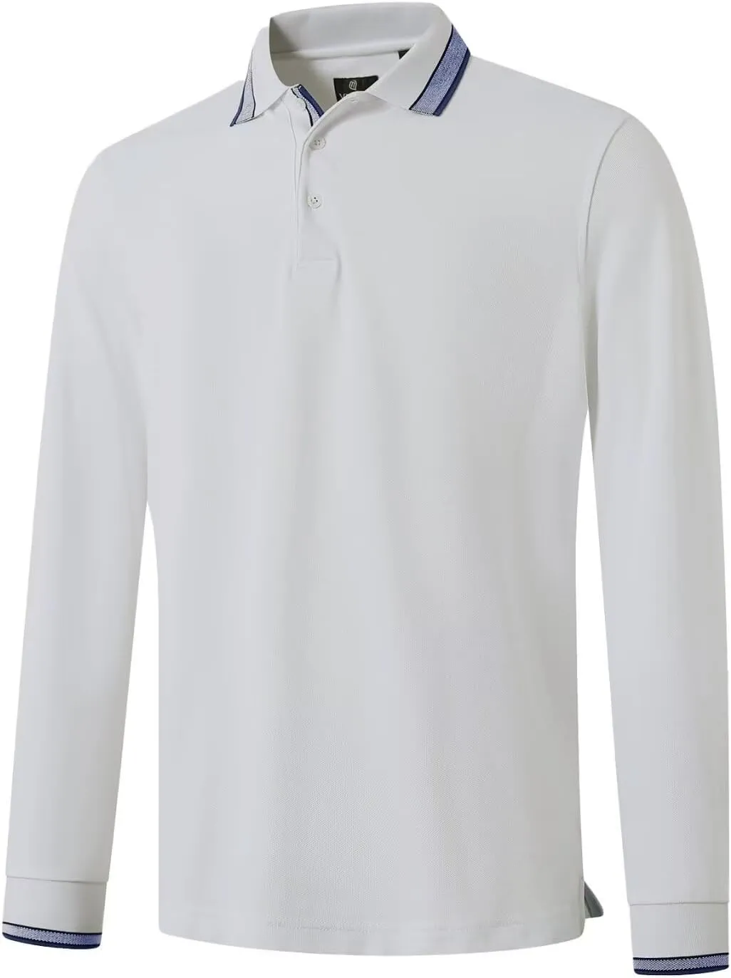 Men's Pique Polo Shirts Long Sleeve Cotton Blend Tipped Casual Collared Polo Shirts Business Classic Fit