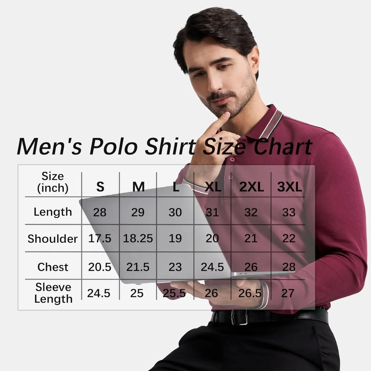 Men's Pique Polo Shirts Long Sleeve Cotton Blend Tipped Casual Collared Polo Shirts Business Classic Fit