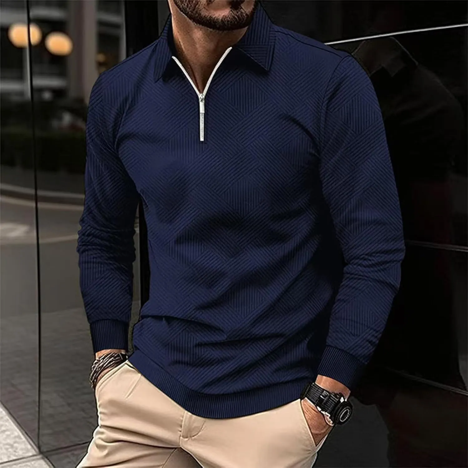 Men's Quarter Zip Shirts Classic Business Golf Polo Shirts for Men Spring Casual Basic Trendy 2025 Pullover