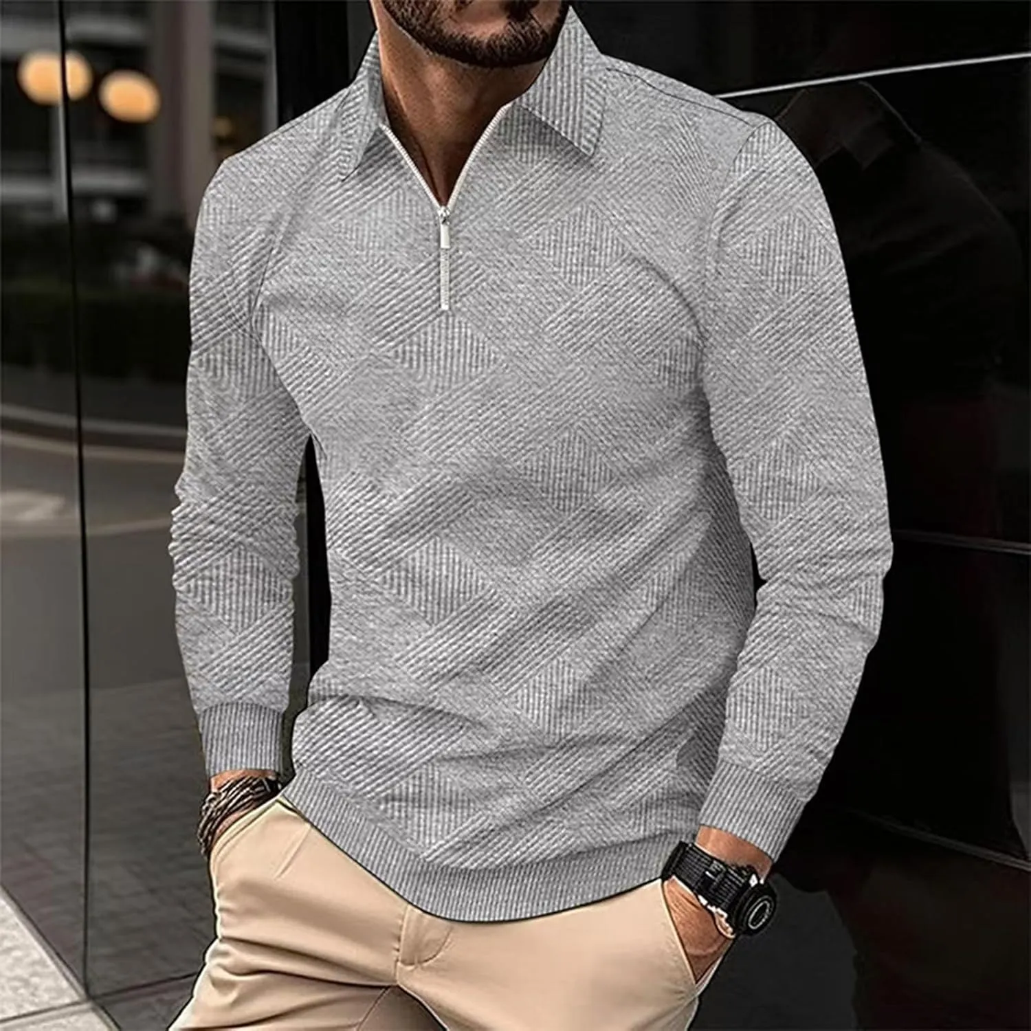 Men's Quarter Zip Shirts Classic Business Golf Polo Shirts for Men Spring Casual Basic Trendy 2025 Pullover