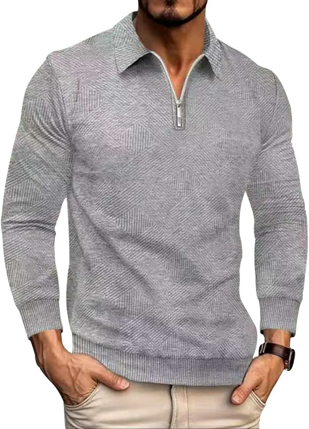 Men's Quarter Zip Shirts Classic Business Golf Polo Shirts for Men Spring Casual Basic Trendy 2025 Pullover