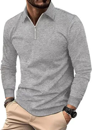Men's Quarter Zip Shirts Classic Business Golf Polo Shirts for Men Spring Casual Basic Trendy 2025 Pullover