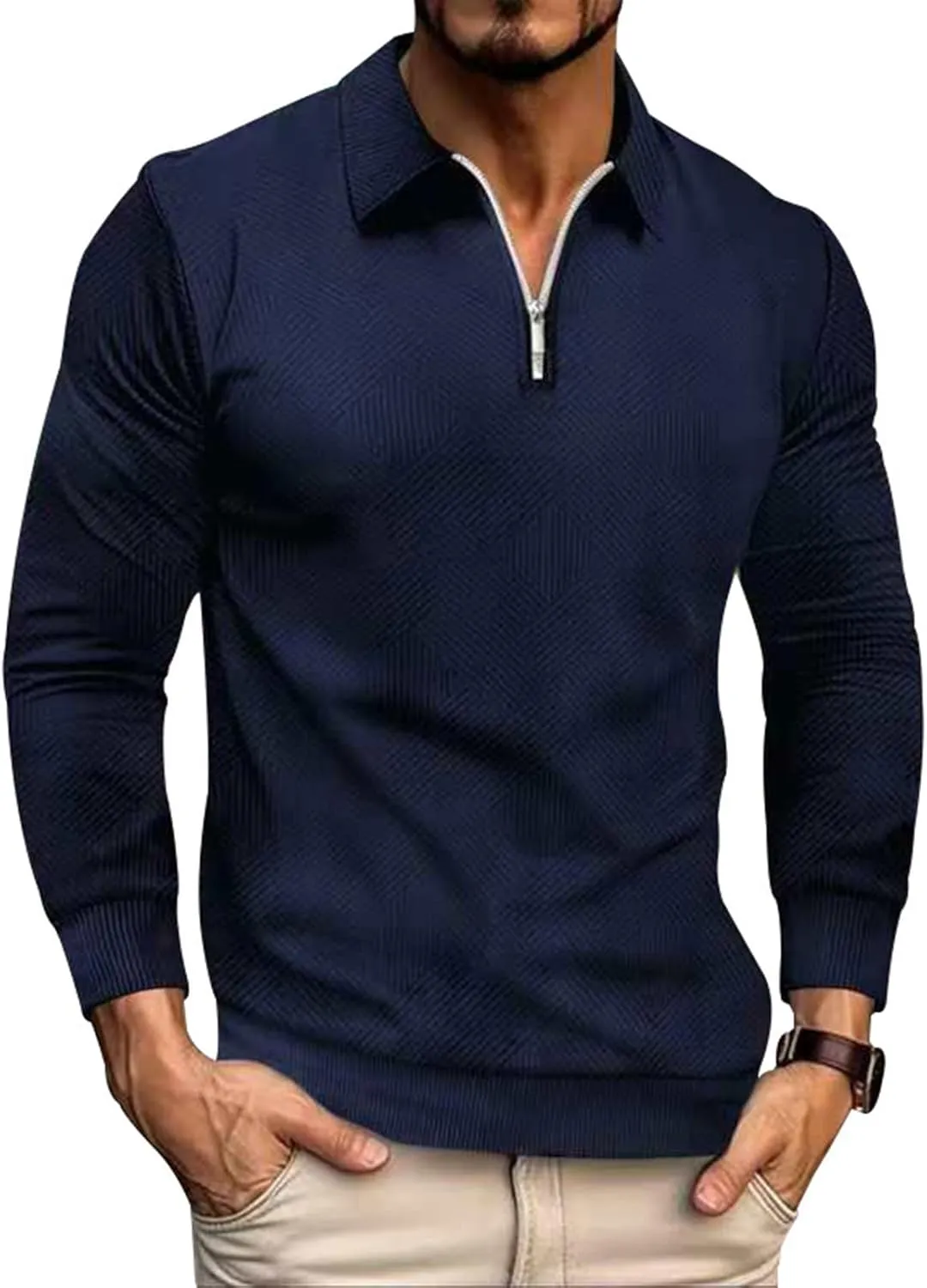 Men's Quarter Zip Shirts Classic Business Golf Polo Shirts for Men Spring Casual Basic Trendy 2025 Pullover
