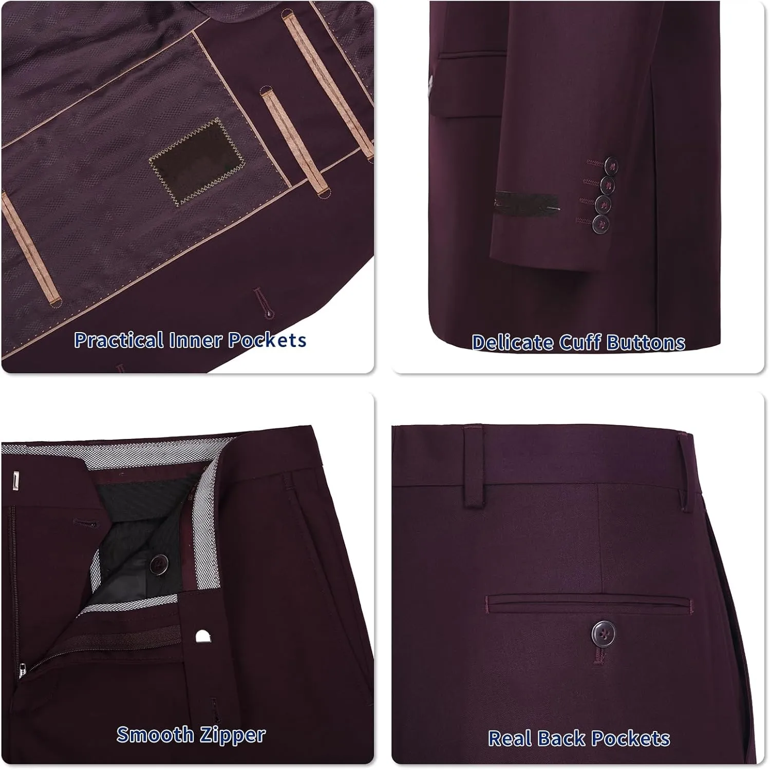 Men's Suit 2 Piece Classic Fit 2 Button Single Breasted Business Jacket Blazer Flat Pants Set