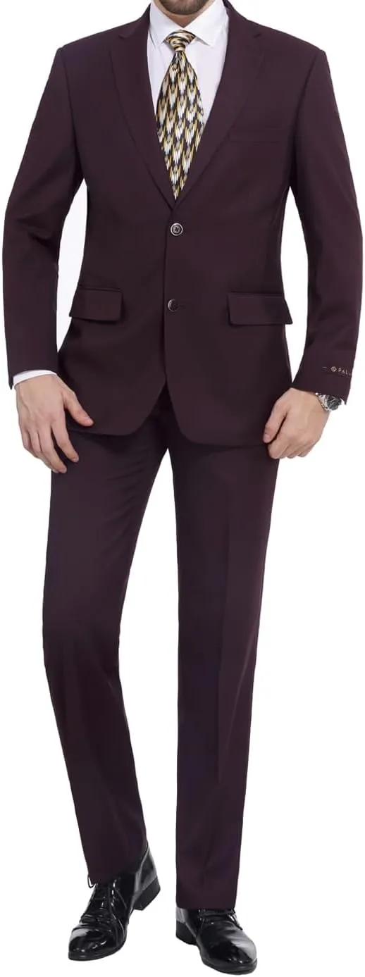 Men's Suit 2 Piece Classic Fit 2 Button Single Breasted Business Jacket Blazer Flat Pants Set