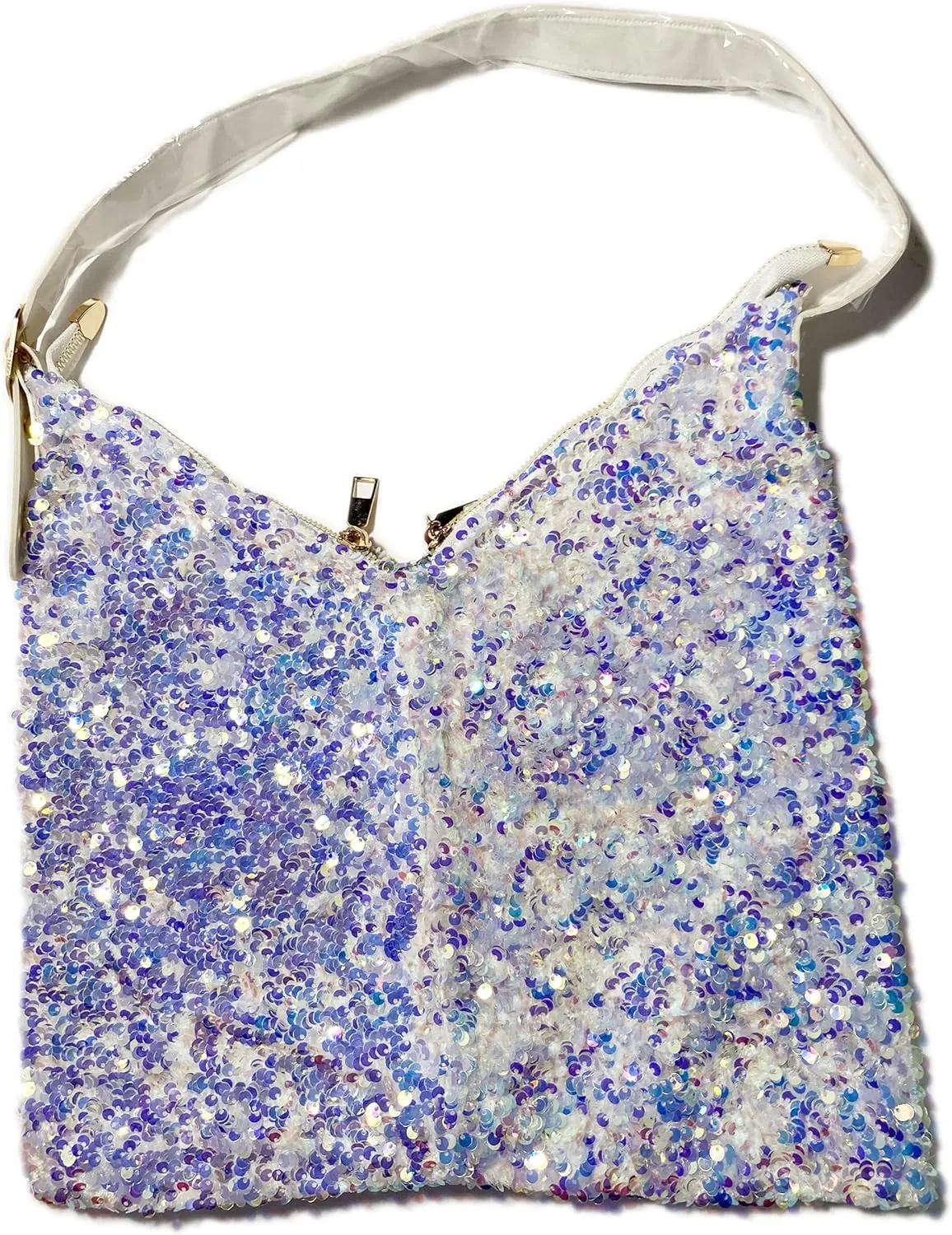 Mermaid Glitter Sequin Fashionable Hobo Handbag, White Sparkle Shoulder Bag