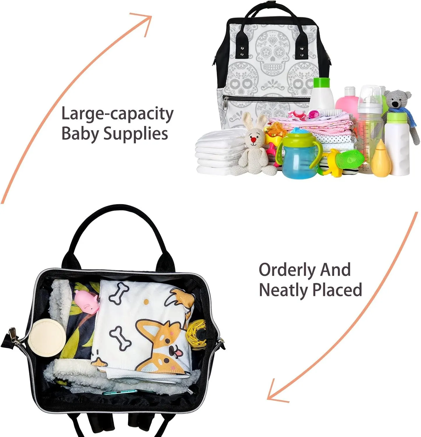 Mexican Sugar Skull Diaper Bag Backpack Waterproof Backpack Baby Nappy Changing Bag for Travel Large Capacity Durable and Stylish for Woman