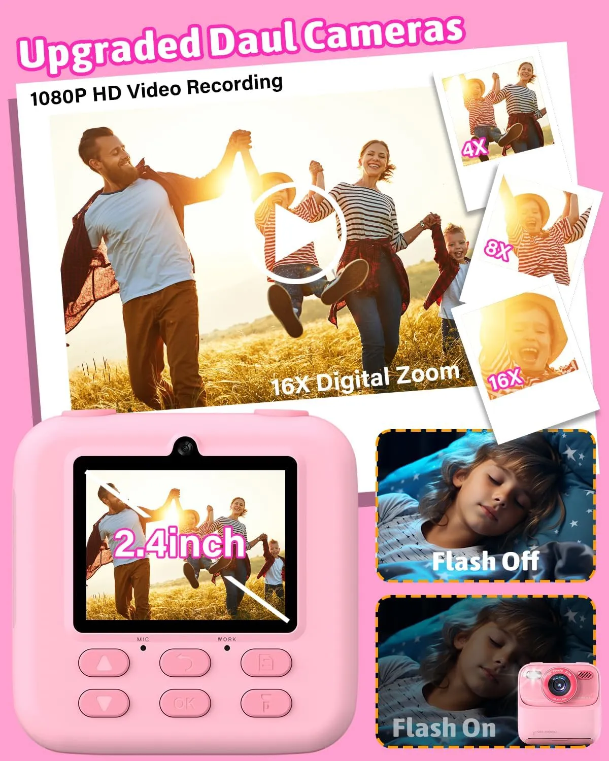 Mgaolo Kids Camera Instant Print Photo,Children Digital Camera Toys Gift with HD Video for Girls Boys 3-12 Age,Chritmas Birthday Festival Present for 3 4 5 6 7 8 9 Year Old Child (Pink)