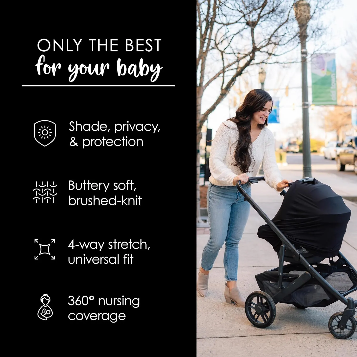 Milk Snob Original 5-in-1 Luxe Nursing Cover in Black - Added Privacy Breastfeeding Cover, Car Seat Cover for Carrier, Stroller, High Chair, Shopping Cart, Lounger Canopy, Newborn Essentials