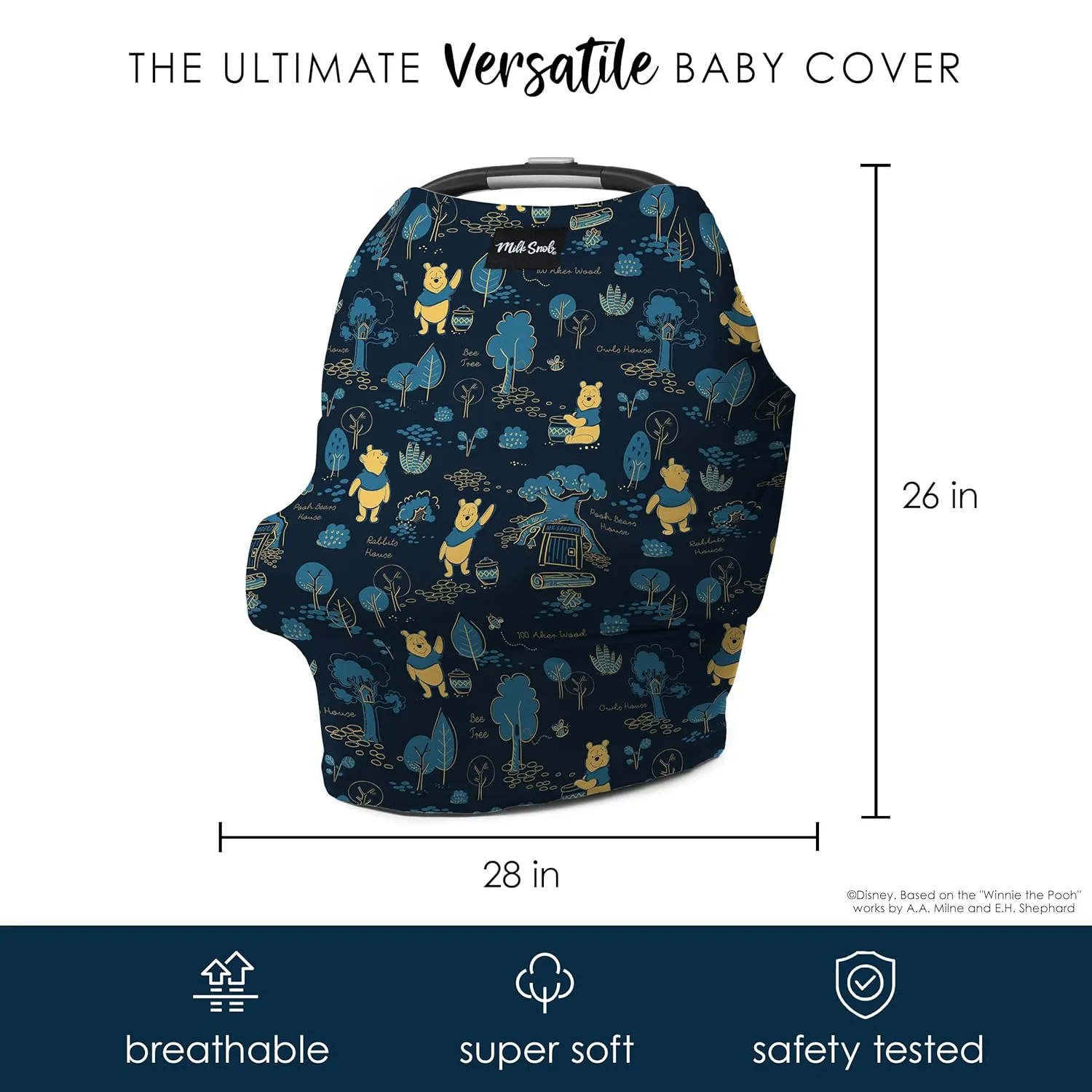Milk Snob Original Disney 5-in-1 Cover, Winnie The Pooh, Added Privacy for Breastfeeding, Baby Car Seat, Carrier, Stroller, High Chair, Shopping Cart, Lounger Canopy - Newborn Essentials, Nursing Top