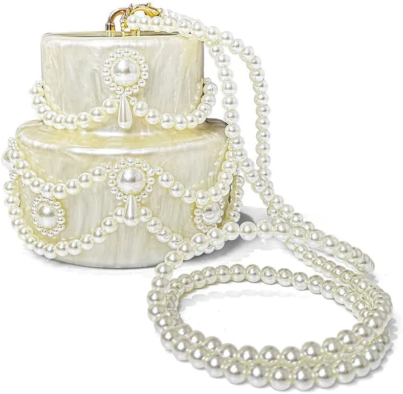 Mini Acrylic Cake Shaped Clutch for Women Pearl Acrylic Evening Bag Unique Evening Handbag Purse for Wedding Party Prom