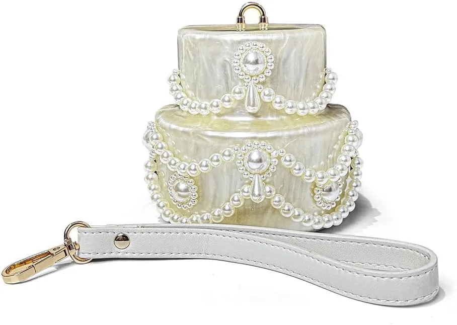 Mini Acrylic Cake Shaped Clutch for Women Pearl Acrylic Evening Bag Unique Evening Handbag Purse for Wedding Party Prom