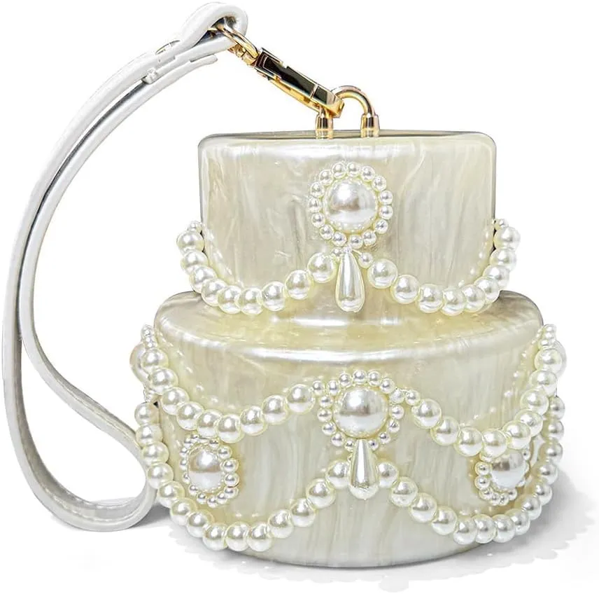 Mini Acrylic Cake Shaped Clutch for Women Pearl Acrylic Evening Bag Unique Evening Handbag Purse for Wedding Party Prom