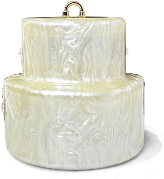 Mini Acrylic Cake Shaped Clutch for Women Pearl Acrylic Evening Bag Unique Evening Handbag Purse for Wedding Party Prom